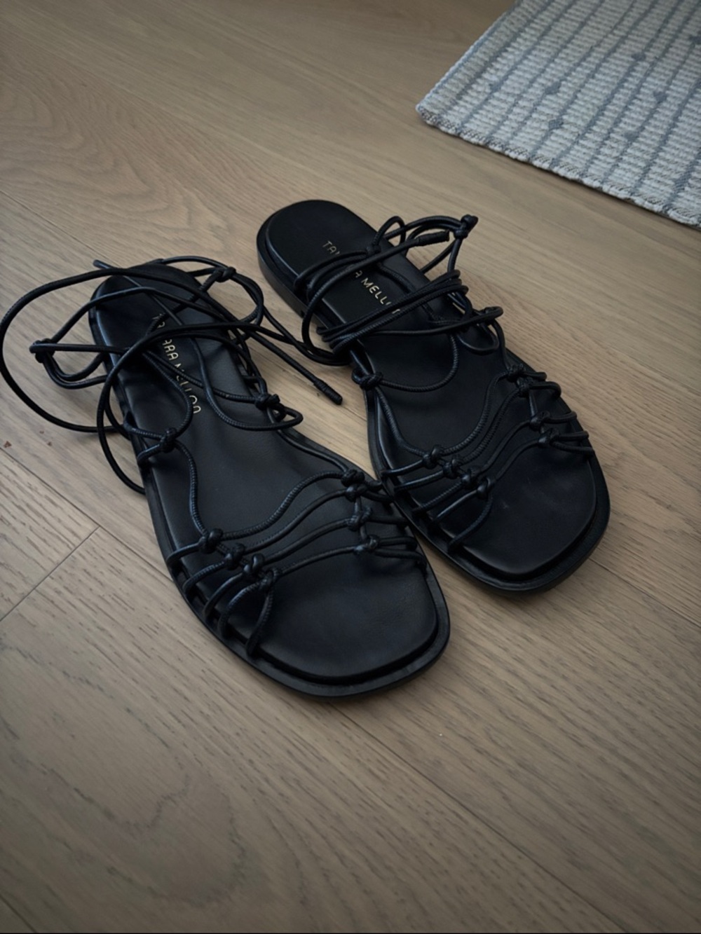 Tamara Mellon Black Knotted Lace-Up Sandals